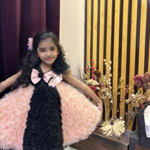 Peach and Black Frill Short Frock